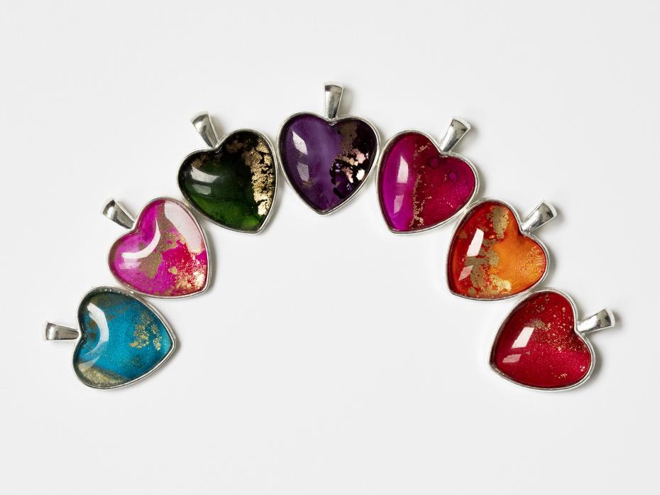 Various coloured heart shaped pendants - The Glass Collection